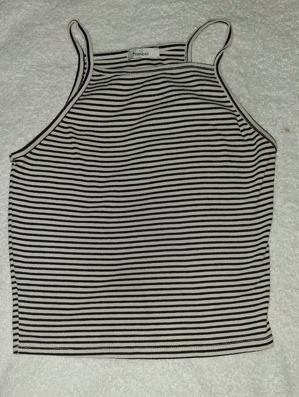 TeenBell Black and White Striped Ribbed Halter Tank